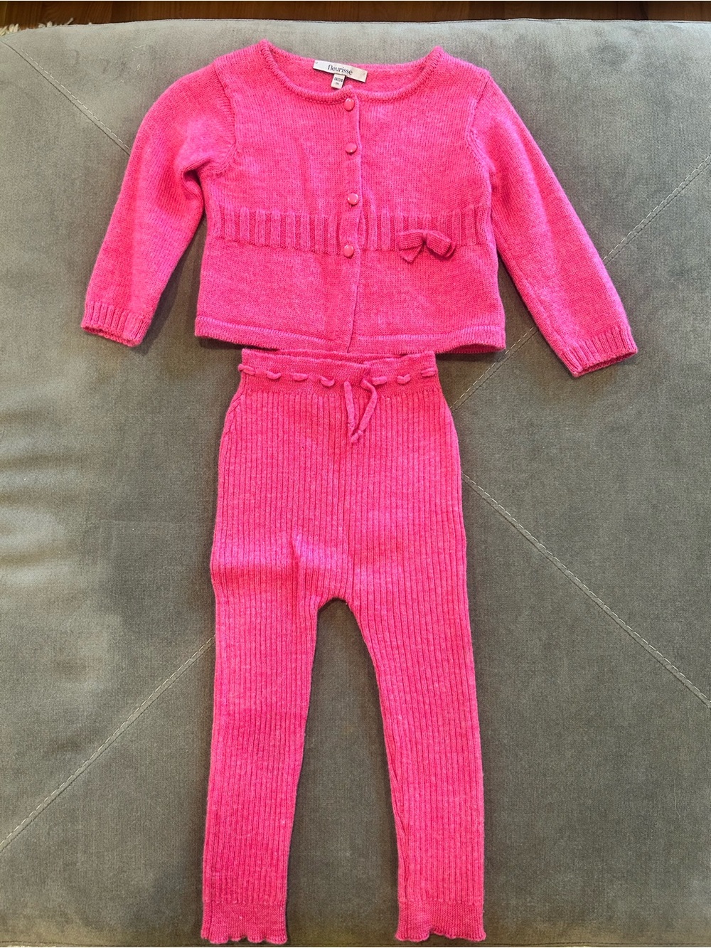 Fleurisse Hot Pink Knit Cardigan and Ribbed Leggings Set Baby Girl 18/24 months